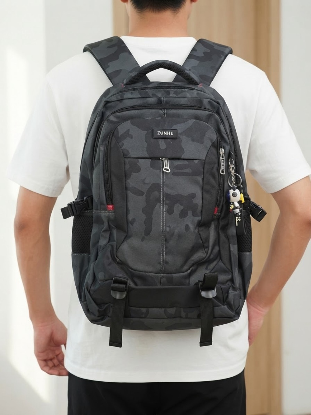 Men's Black Grey Camo Backpack - Casual Travel & Work Pack